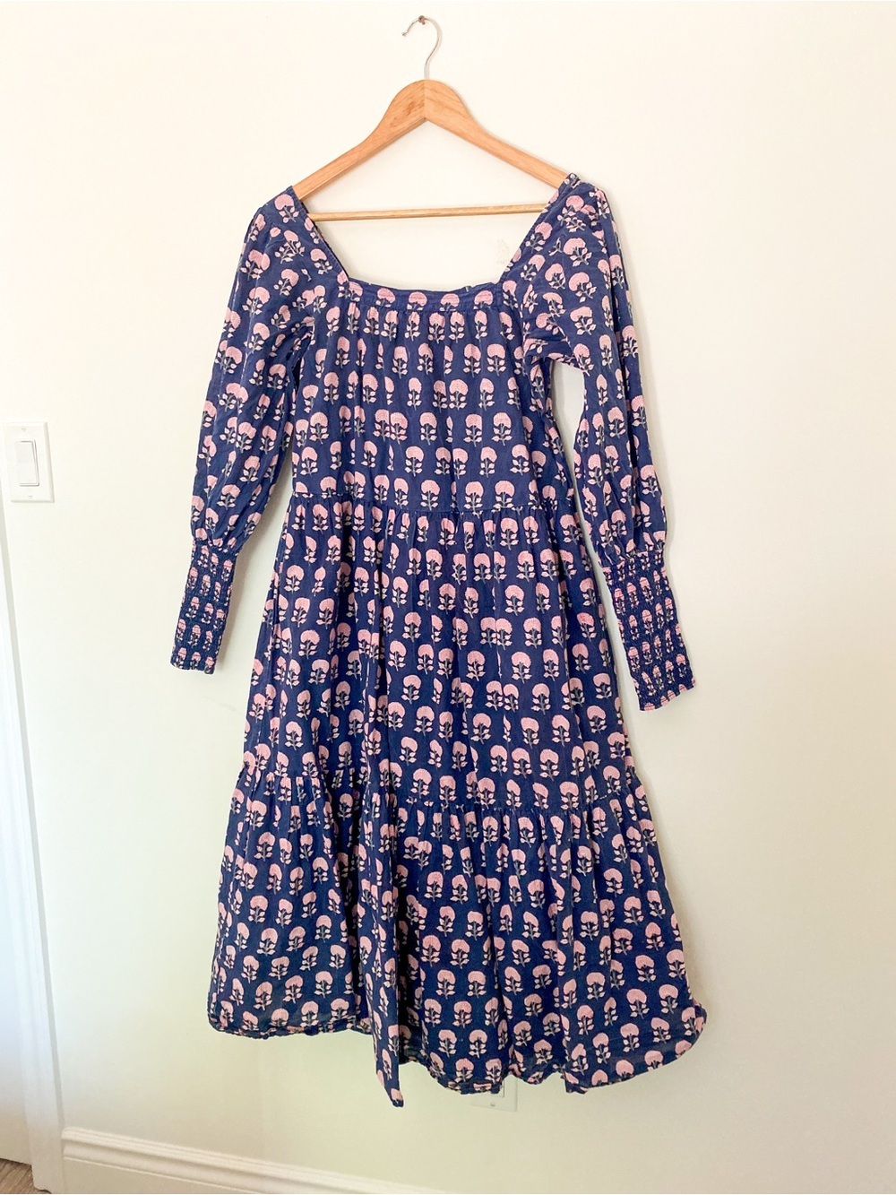 Navy & Pink Floral Dress | Cottagecore Square Neck Prairie Dress | Long Sleeve - Picture 2 of 10
